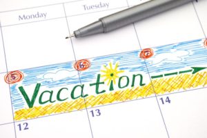 Calendar with week labeled "vacation"